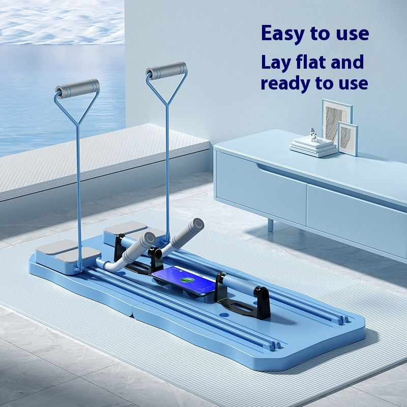 Blue exercise board with handles.Easy to use, lay flat and ready to use.